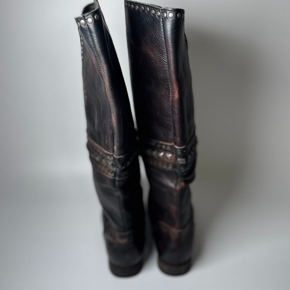 Free People Brown Leather Boots Womens EU 37 Tall Studded Portugal Decorative - Picture 8 of 15